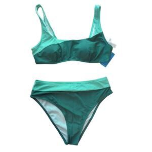Cupshe NWT Swimsuit Bikini 2 Piece Green Large High Waist Color Block